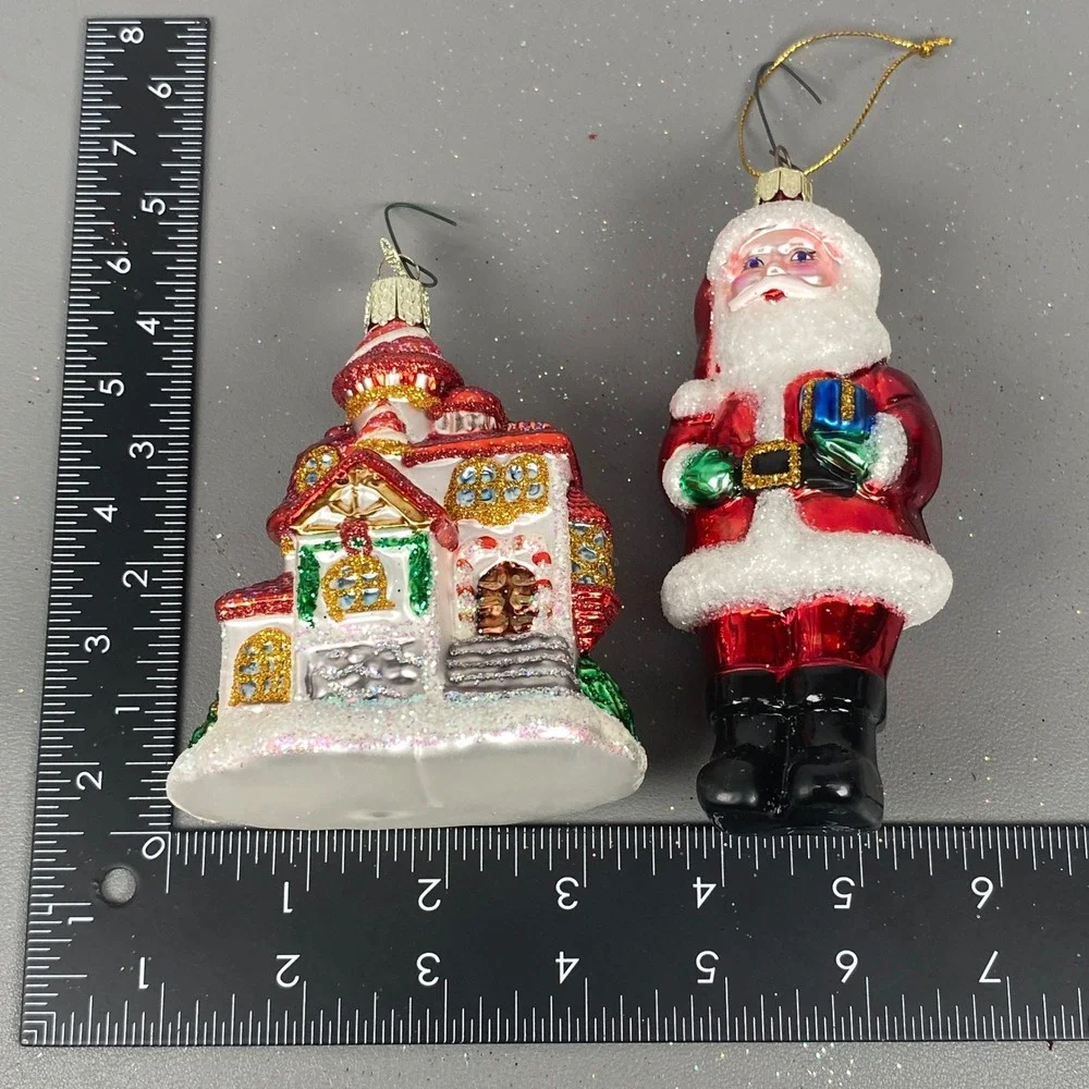 Old World Christmas Glass Ornaments Santa Claus and Gingerbread House Set of 2
